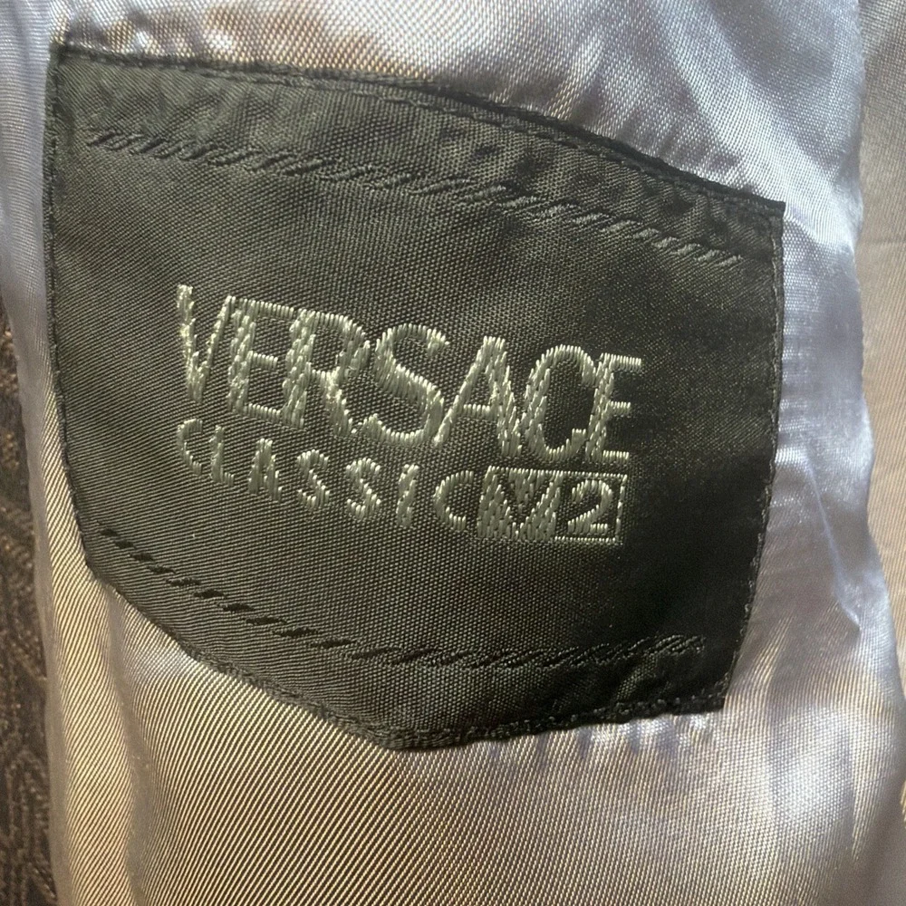 Versace Suit Brown Geometric Linen Blend Classic Fit Italian Two Piece 42L - Picture 7 of 16